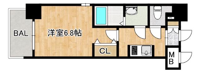 エスキュート尼崎(1K/9階)の間取り写真