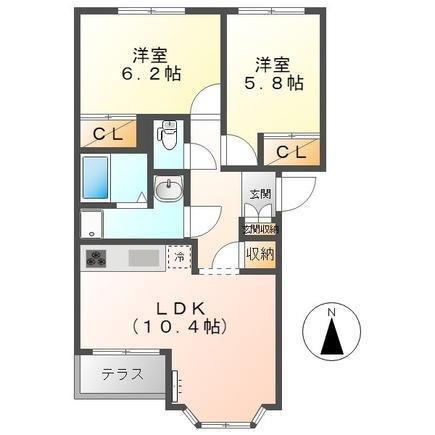 日の出II(2LDK/1階)の間取り写真