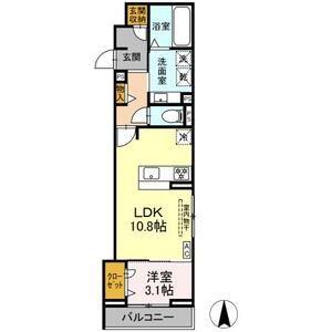 ルヴィータ剣町(1LDK/2階)の間取り写真