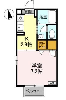 ハイツ定栄 E棟(1K/2階)の間取り写真