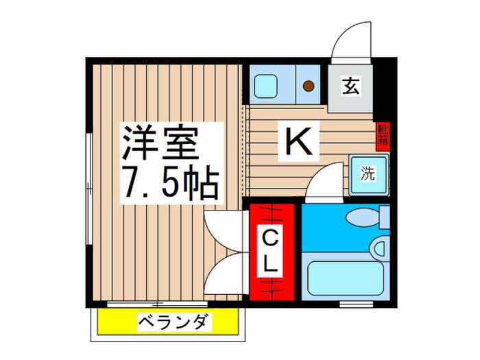 ヴィラ検見川(1K/1階)の間取り写真