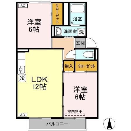 オークス金子A棟(3DK/2階)の間取り写真