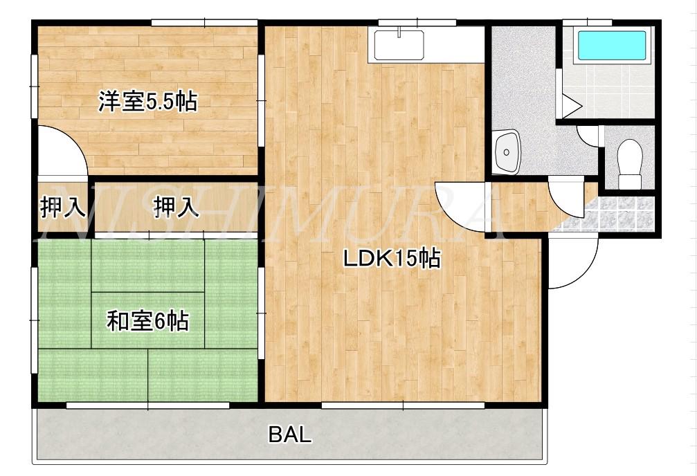 フレグランスみかさ(2LDK/1階)の間取り写真