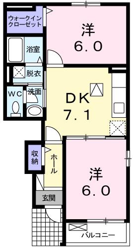 メゾンド・ソレイユ II(2DK/1階)の間取り写真