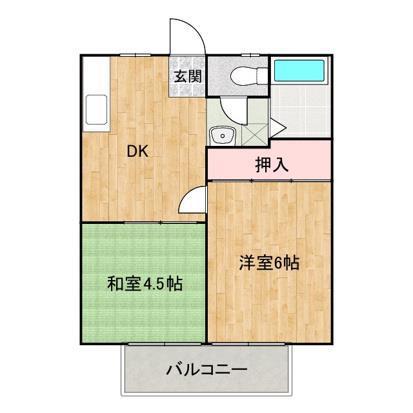 あけぼのセントラルコーポB(2DK/2階)の間取り写真