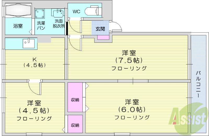 ハイムマロンフィールド Ⅱ(3K/2階)の間取り写真