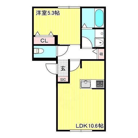 トリニティI号館(1LDK/1階)の間取り写真