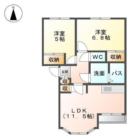 ルナ フレア(2LDK/2階)の間取り写真