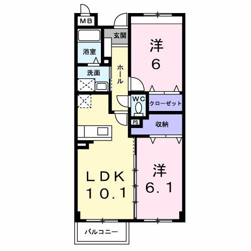 白蔵 IV(2LDK/2階)の間取り写真