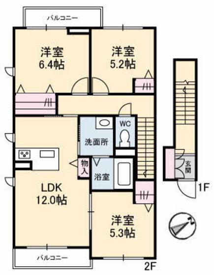 SERENA GARDEN D棟(3LDK/2階)の間取り写真