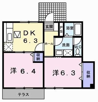 プリムヴェールII(2DK/1階)の間取り写真