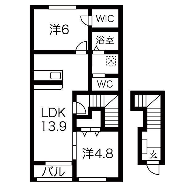 ヴィル・ホワイエ(2LDK/2階)の間取り写真