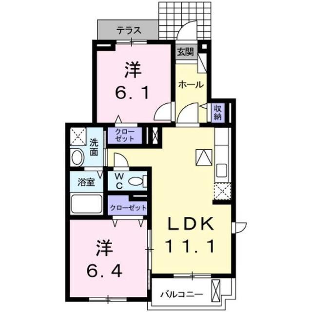 プレ・アビタシオン土浦III(2LDK/1階)の間取り写真