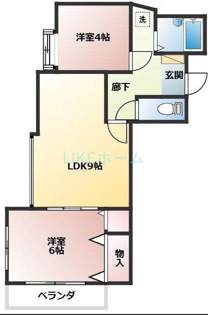 アフェールJ海神(2LDK/1階)の間取り写真