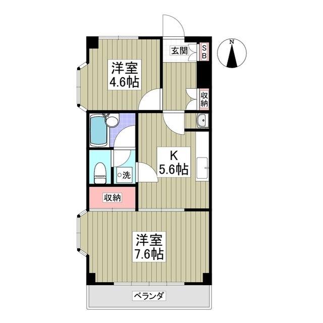 ベルヴューA館(2K/1階)の間取り写真