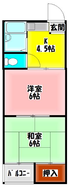 秀和第1ハイツ(2K/2階)の間取り写真