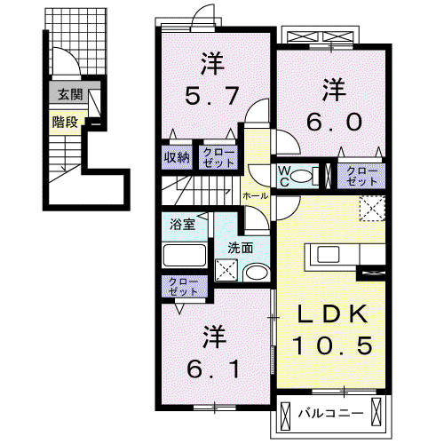 ラ・ルーチェ II(3LDK/2階)の間取り写真
