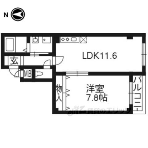 アルドーレ寺之内(1LDK/2階)の間取り写真