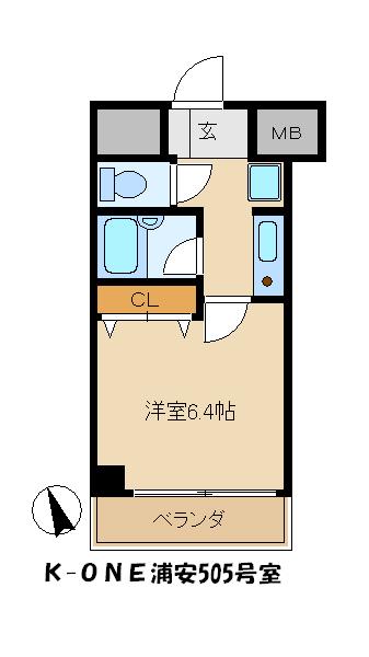 K・ONE浦安(1K/5階)の間取り写真