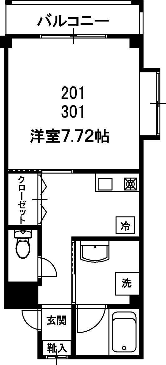 東武東上線 和光市駅 徒歩7分 4階建 築25年(1K/3階)の間取り写真