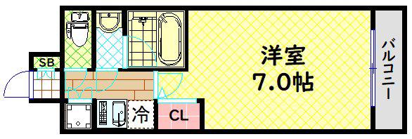 エグゼ難波南V(1K/8階)の間取り写真