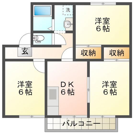 MSハイム A棟(3DK/1階)の間取り写真
