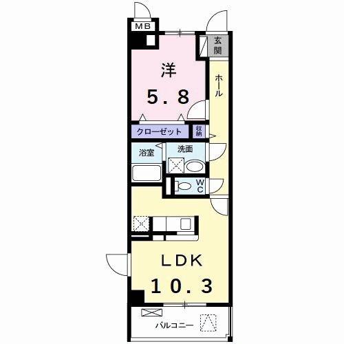 エスポワールK(1LDK/1階)の間取り写真