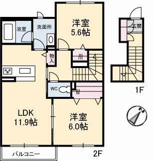 SHAMAISON β(2LDK/2階)の間取り写真