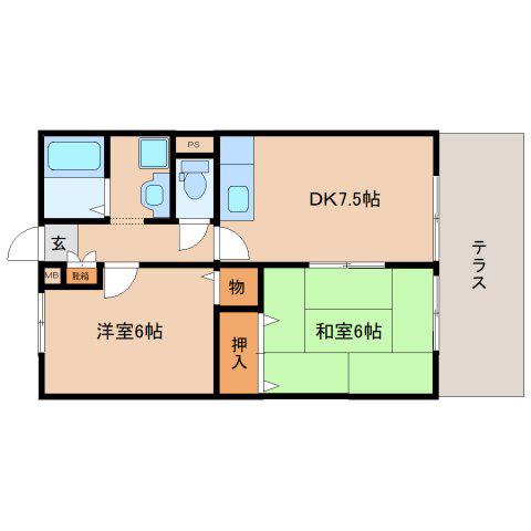 サンハイムモリタ(2DK/1階)の間取り写真
