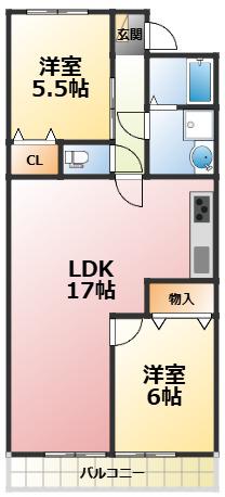 アルモニーナカモトI(2LDK/3階)の間取り写真