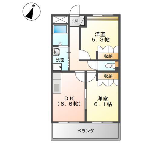 モンシェリー(2DK/2階)の間取り写真