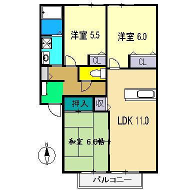 パークハウス A棟(3LDK/1階)の間取り写真
