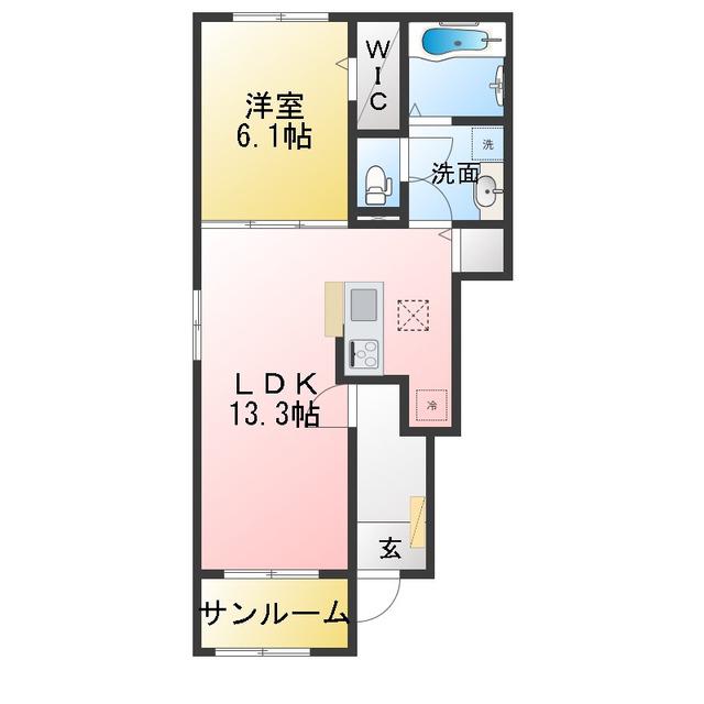 ひよこのいえ2 C(1LDK/1階)の間取り写真