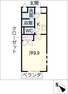 ベルコリーヌ越戸(1K/3階)の間取り写真