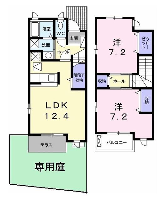 レインツリー二番館(2LDK/1階)の間取り写真