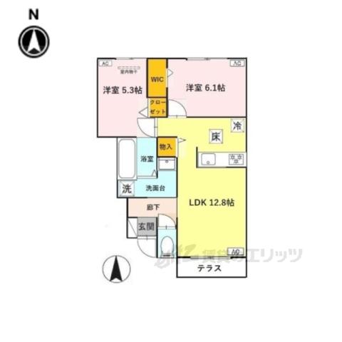 当麻寺MKコート5(2LDK/1階)の間取り写真