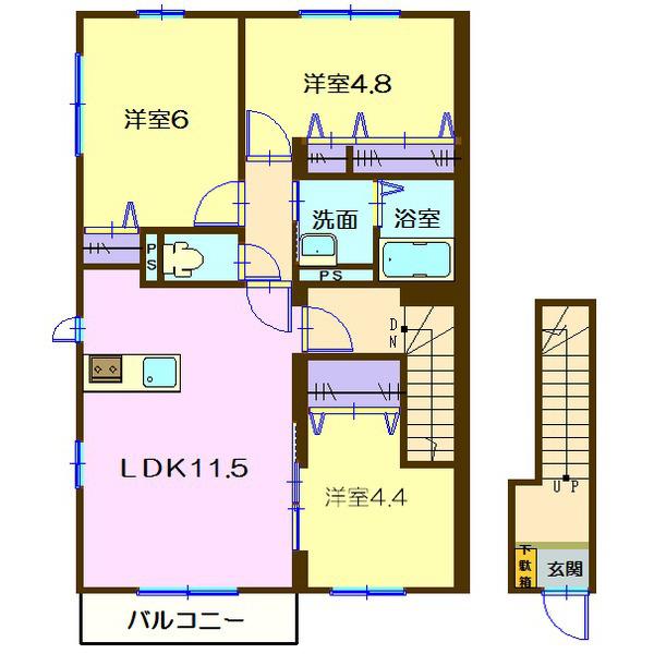アドラブール富岡A(3LDK/2階)の間取り写真