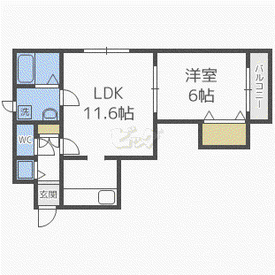 クリエート麻生(1LDK/2階)の間取り写真