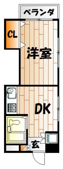 ビバライフ船場(1DK/4階)の間取り写真