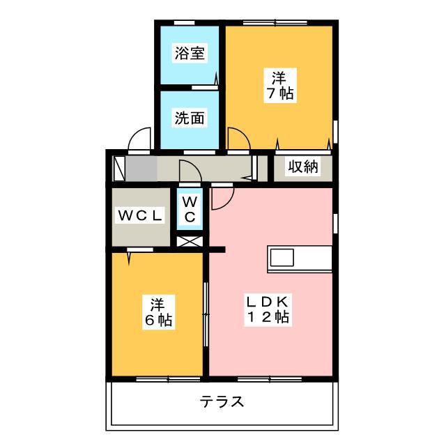 ポワール(2LDK/1階)の間取り写真