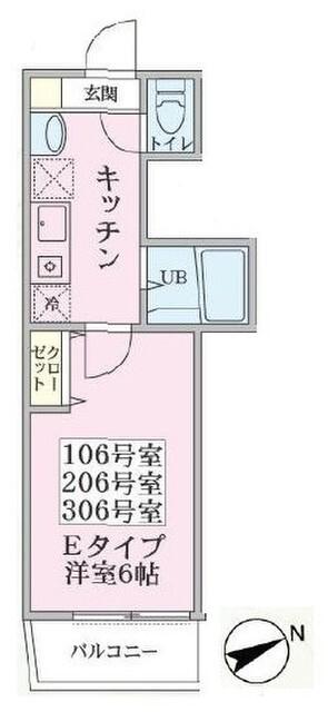 グリーンリーフ鴨居(1K/3階)の間取り写真