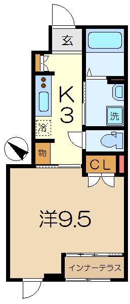 ガーデンロッジ(1K/1階)の間取り写真