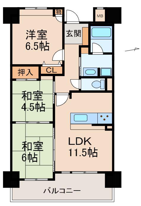 サンライズマンション岩出11(3LDK/5階)の間取り写真