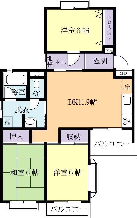 パークハイツ千現(3LDK/4階)の間取り写真
