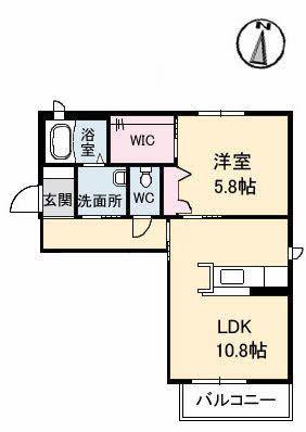 オーチャード D棟(1LDK/2階)の間取り写真