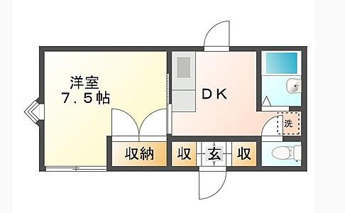 アップルL(1K/2階)の間取り写真