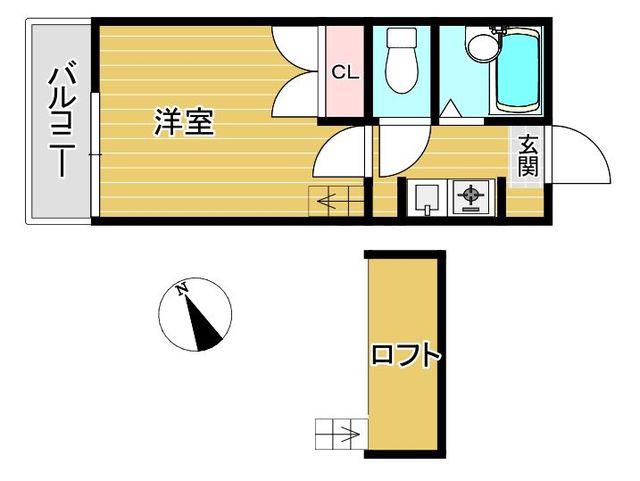 アクアコート姪の浜(1K/2階)の間取り写真