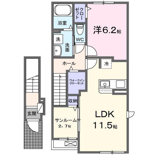 ルミエールさくら(1LDK/2階)の間取り写真