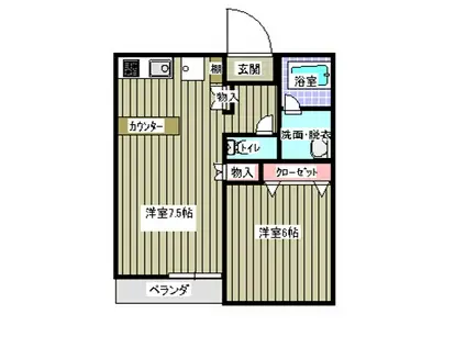 ドルチェ新田 A棟(1LDK/2階)の間取り写真