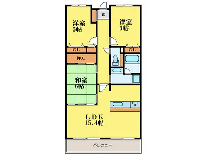 サーパス住吉(3LDK/4階)の間取り写真